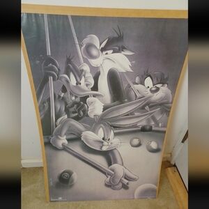 Vintage Looney tunes double trouble posterVintage BUGS BUNNY, TAZ, Billards Pool